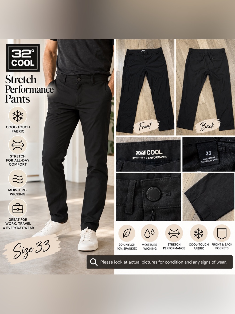 32 Degrees COOL Stretch Performance Pants – Size 33